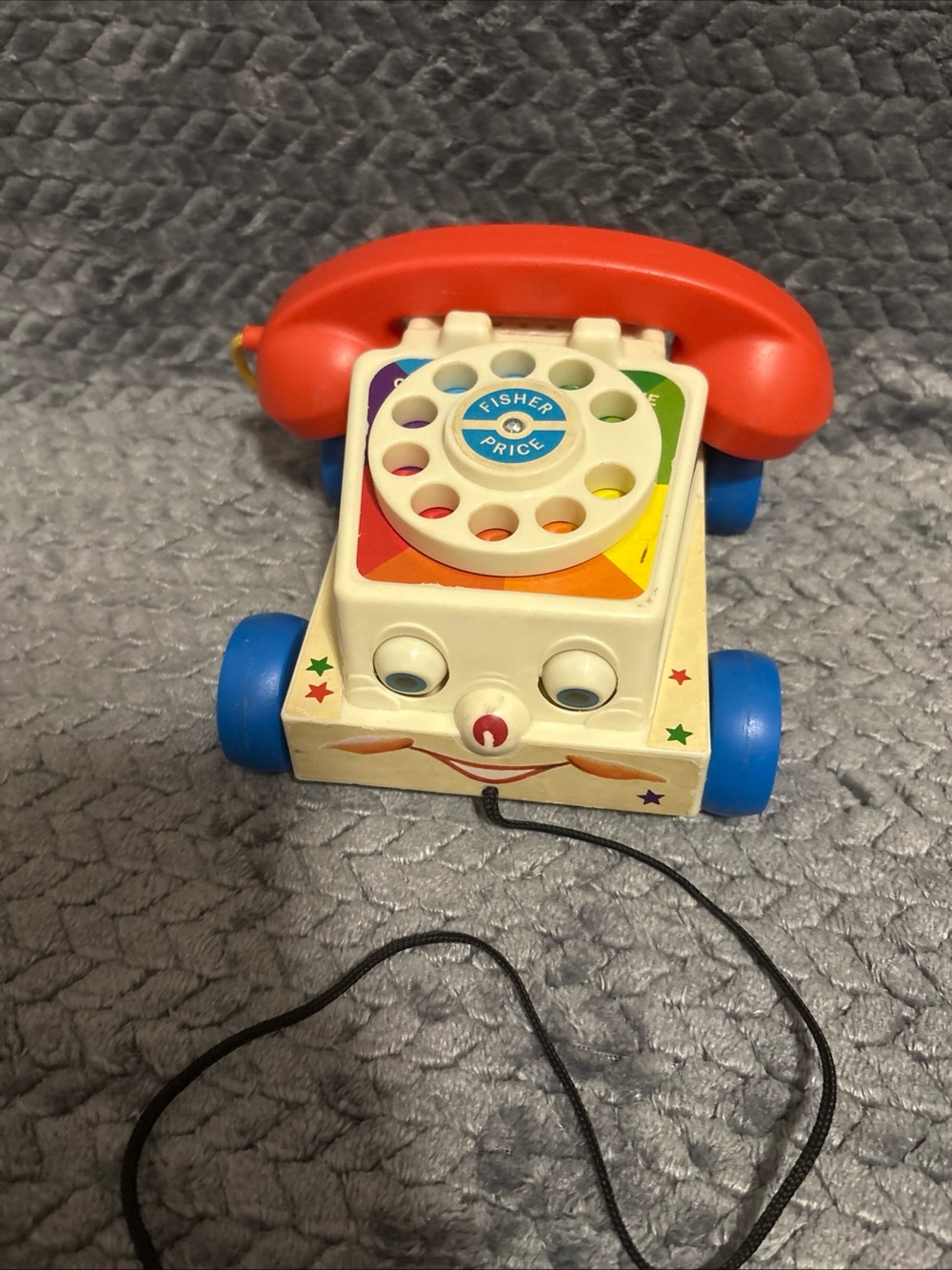 Fisher-Price Cream Body with Red Handset and Blue Wheels Pull Toy Phone